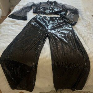Ofuure Onyx Sequin Pants Set In Black